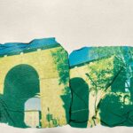 Finished Polaroid emulsion lift transfer of a Florence arch in teal tones on watercolor paper, Fatacadabra