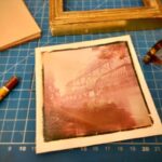 Completed Polaroid emulsion lift print in warm pink tones at the photography experience Florence, Fatacadabra